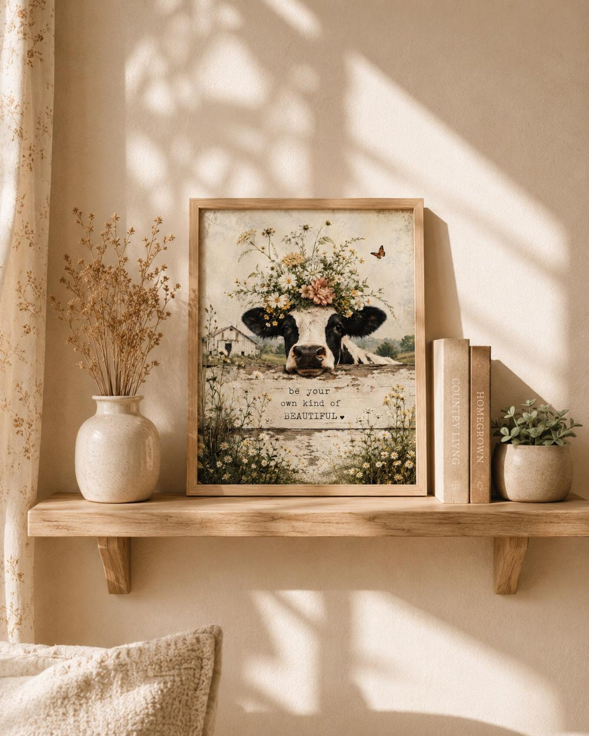 Framed farmhouse cow rustic interior mockup