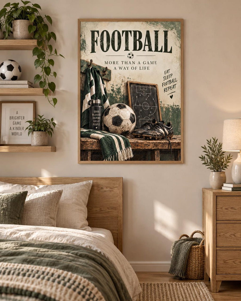 Framed football bedroom lifestyle mockup