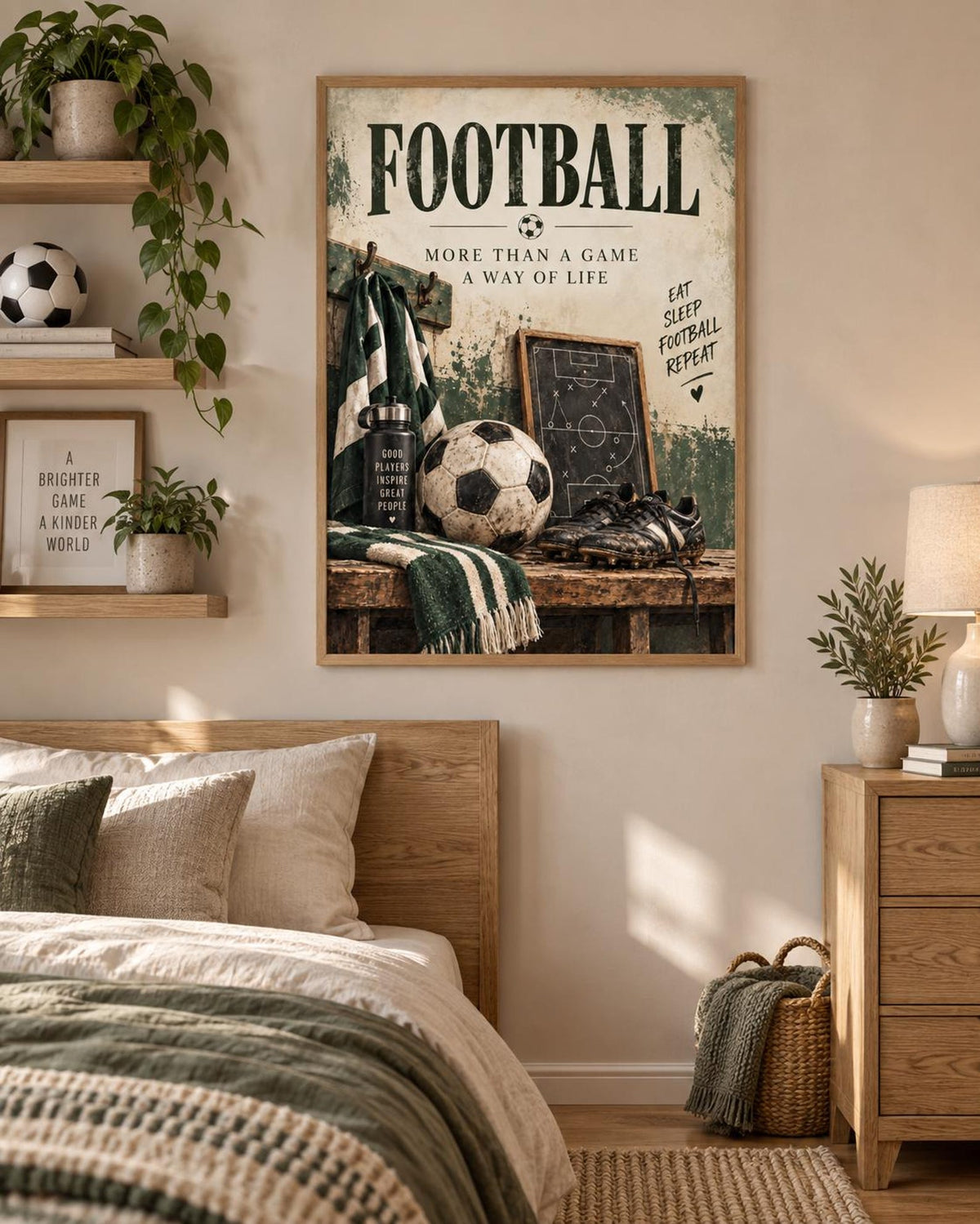 Framed football bedroom lifestyle mockup