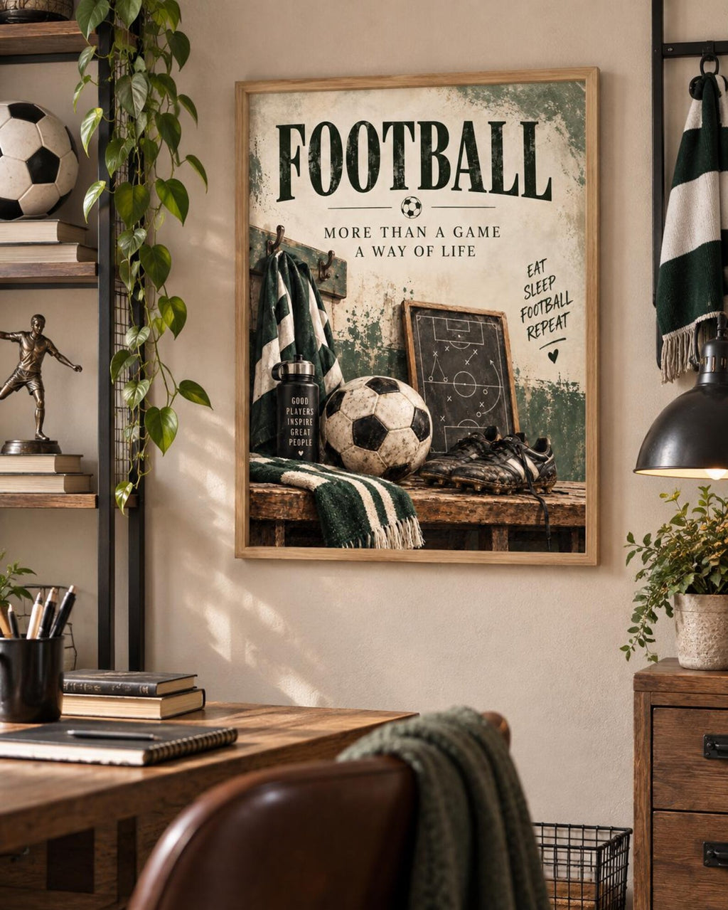 Framed football wall art games room mockup