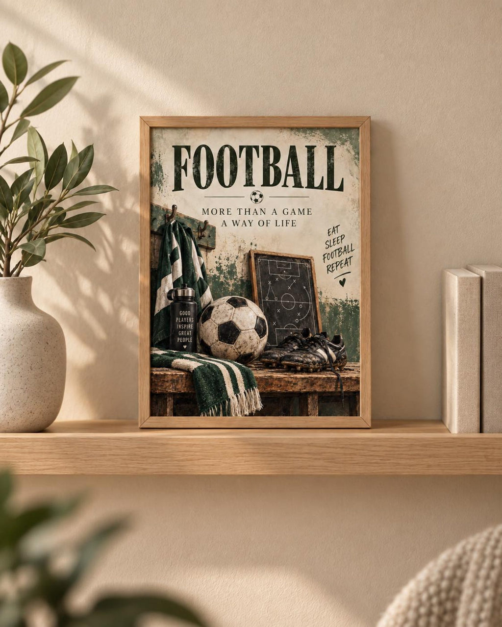 Framed green football wall art lifestyle mockup