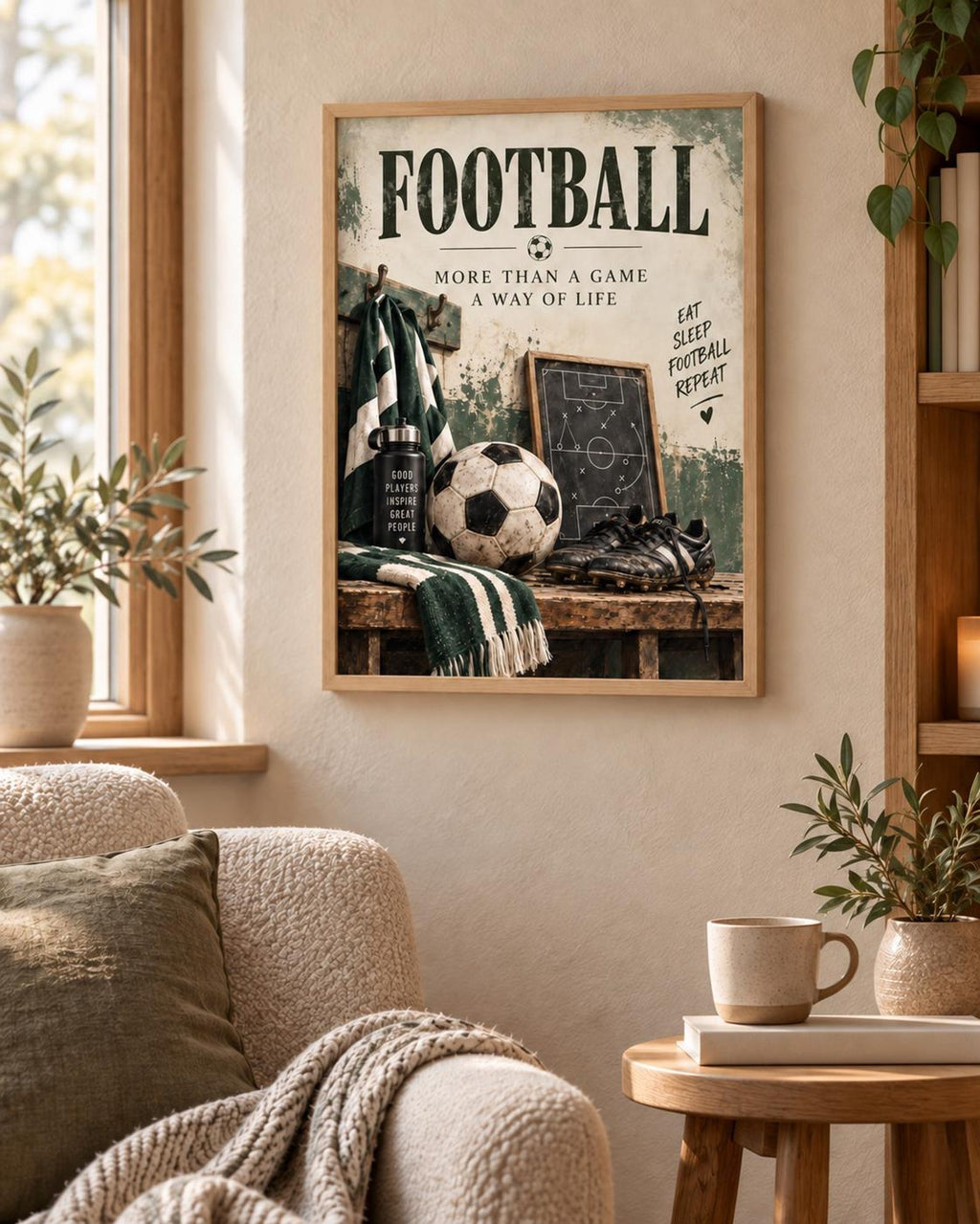 Framed football fan wall art cosy room mockup