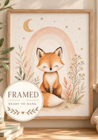 Framed Fox Nursery Print, Watercolour Woodland Art for Neutral Baby Room — front image