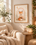 Framed Fox Nursery Print, Watercolour Woodland Art for Neutral Baby Room — lifestyle mockup 1