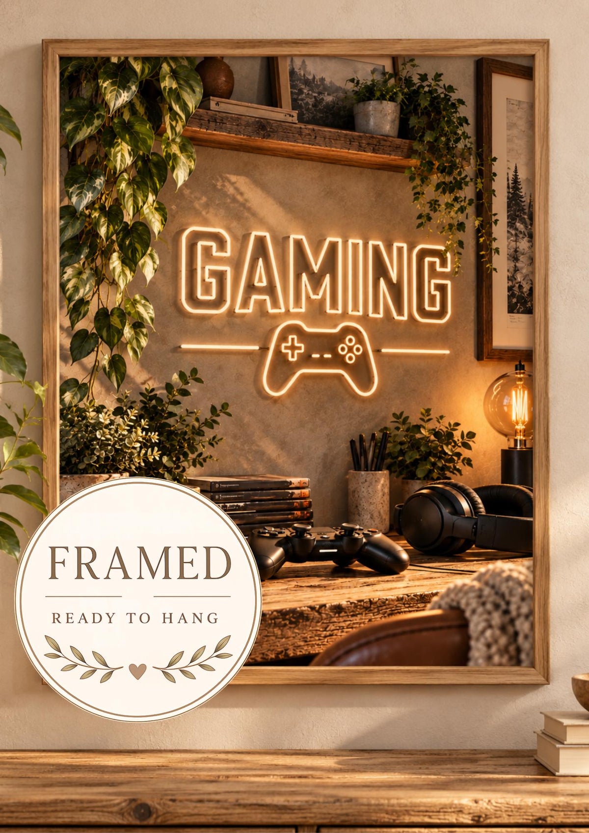 Framed gaming neon controller wall art front image