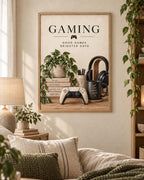 Framed gaming controller and headphones wall art mockup
