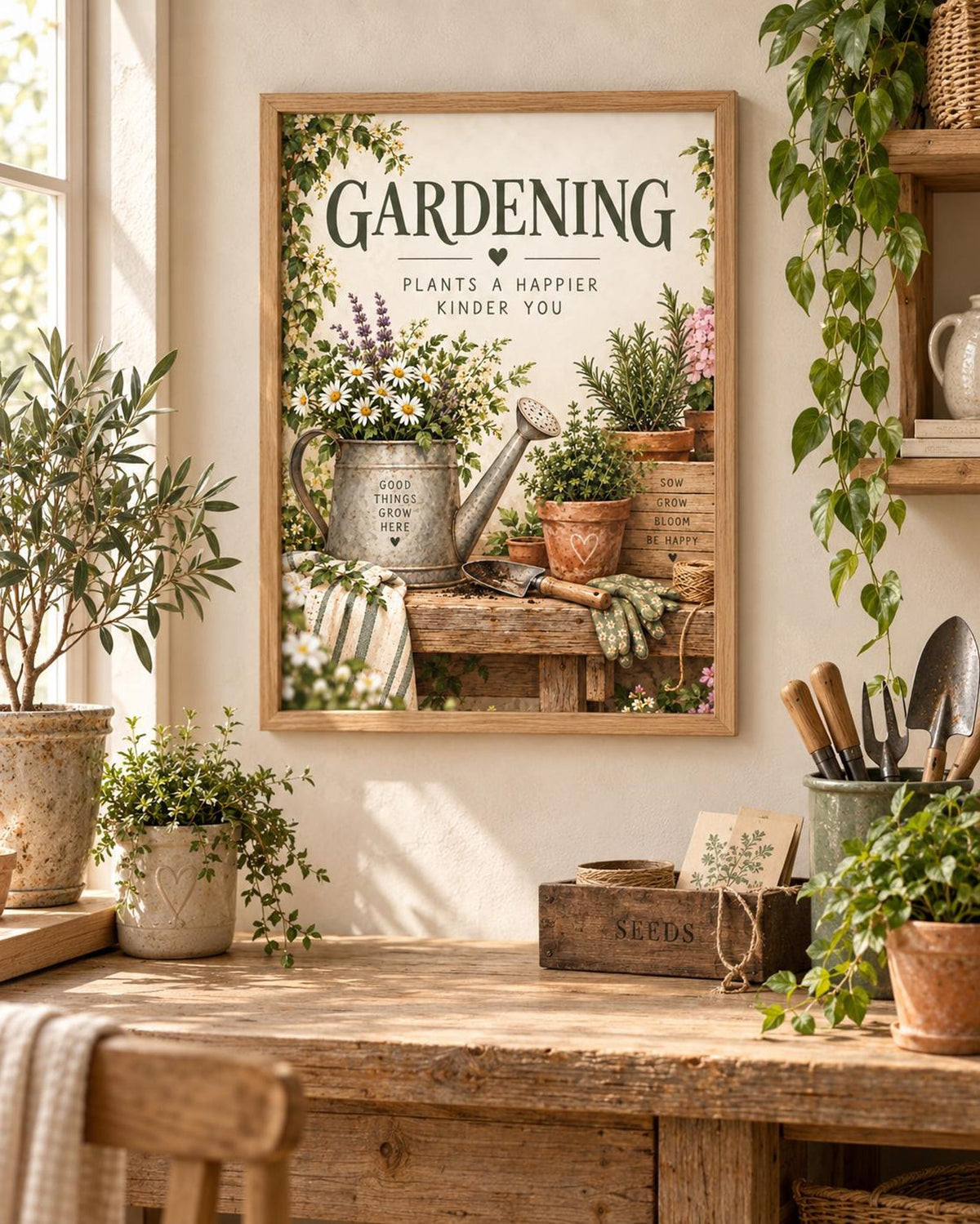 Framed Gardening cottage garden wall art mockup
