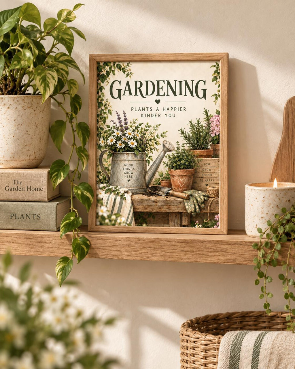 Framed Gardening wall art rustic interior mockup