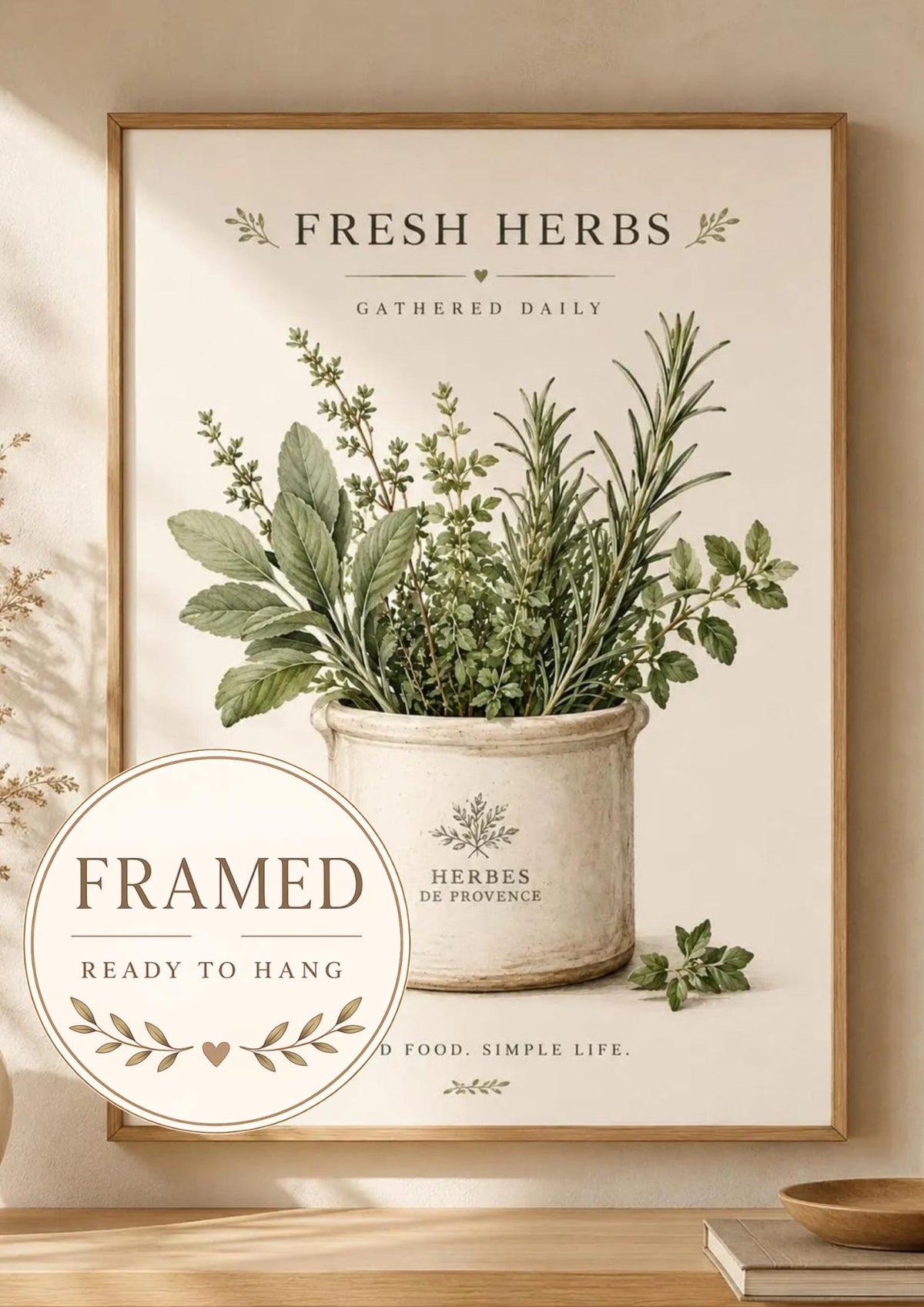 Framed Fresh Herbs kitchen print — ready to hang