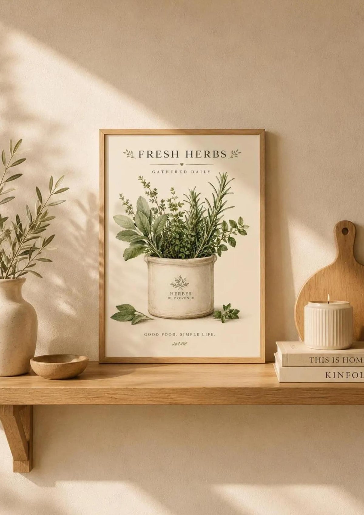 Framed Fresh Herbs kitchen print lifestyle mockup 4