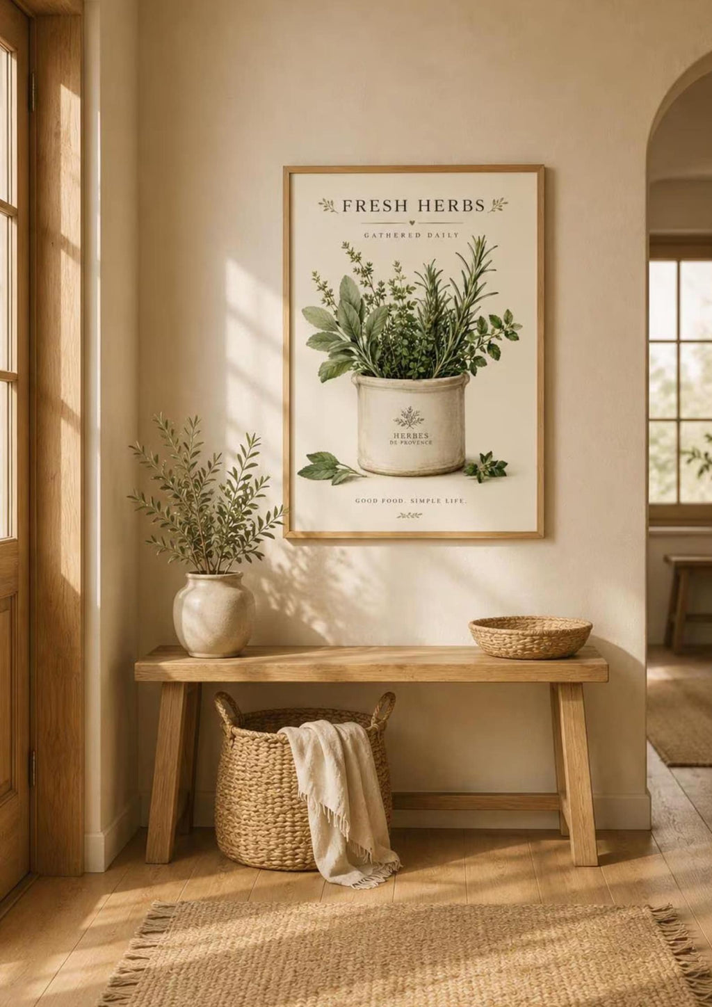 Framed Fresh Herbs kitchen print lifestyle mockup 5