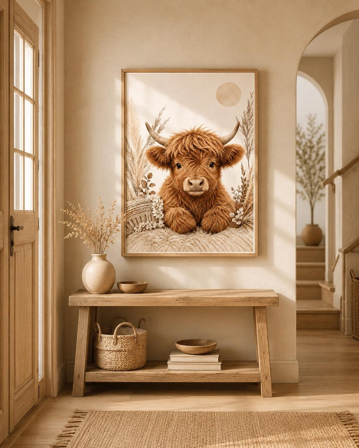 Framed Highland Cow Scandinavian nursery lifestyle mockup