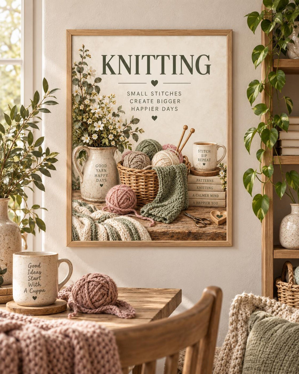 Framed Knitting craft room lifestyle mockup