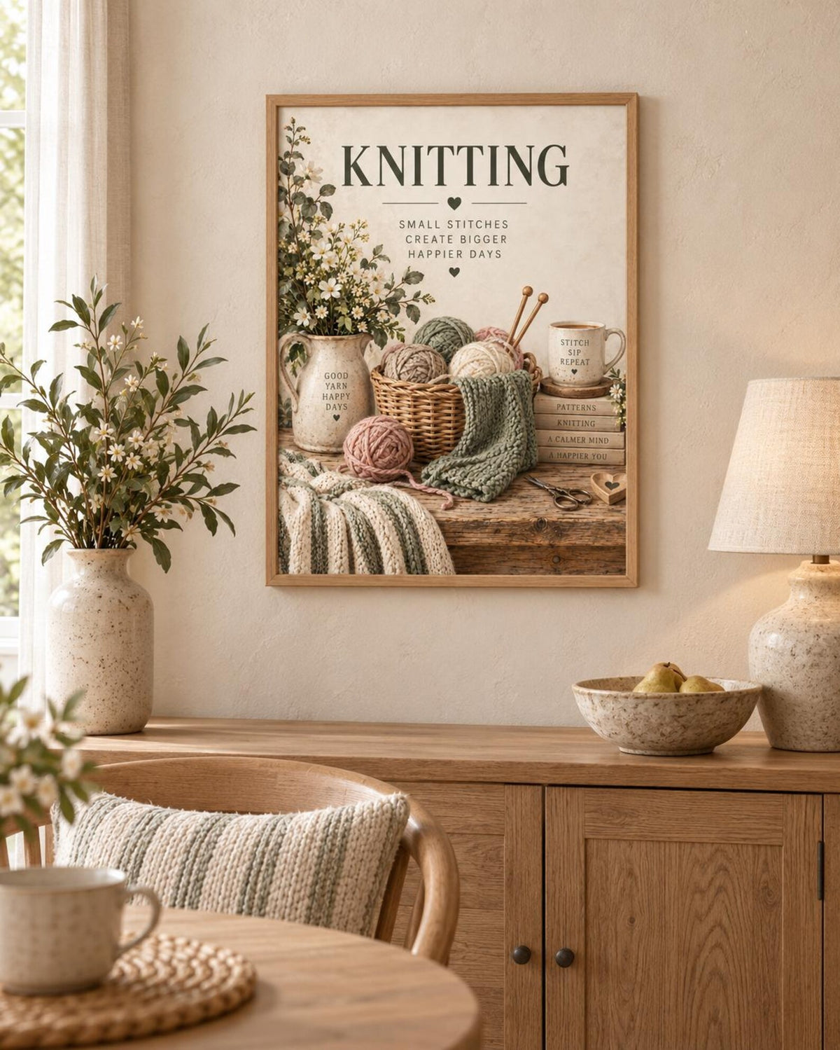 Framed Knitting yarn wall art lifestyle mockup