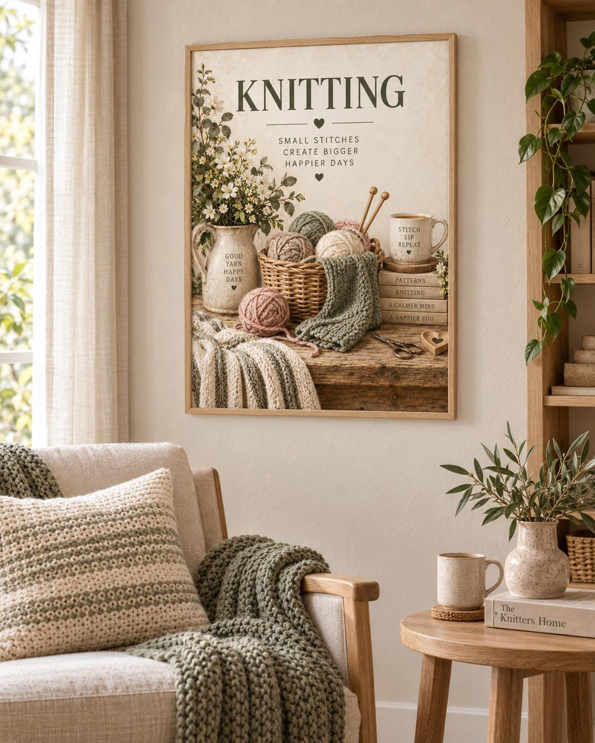 Framed Knitting craft corner lifestyle mockup