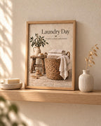 Framed laundry wall art styled room mockup