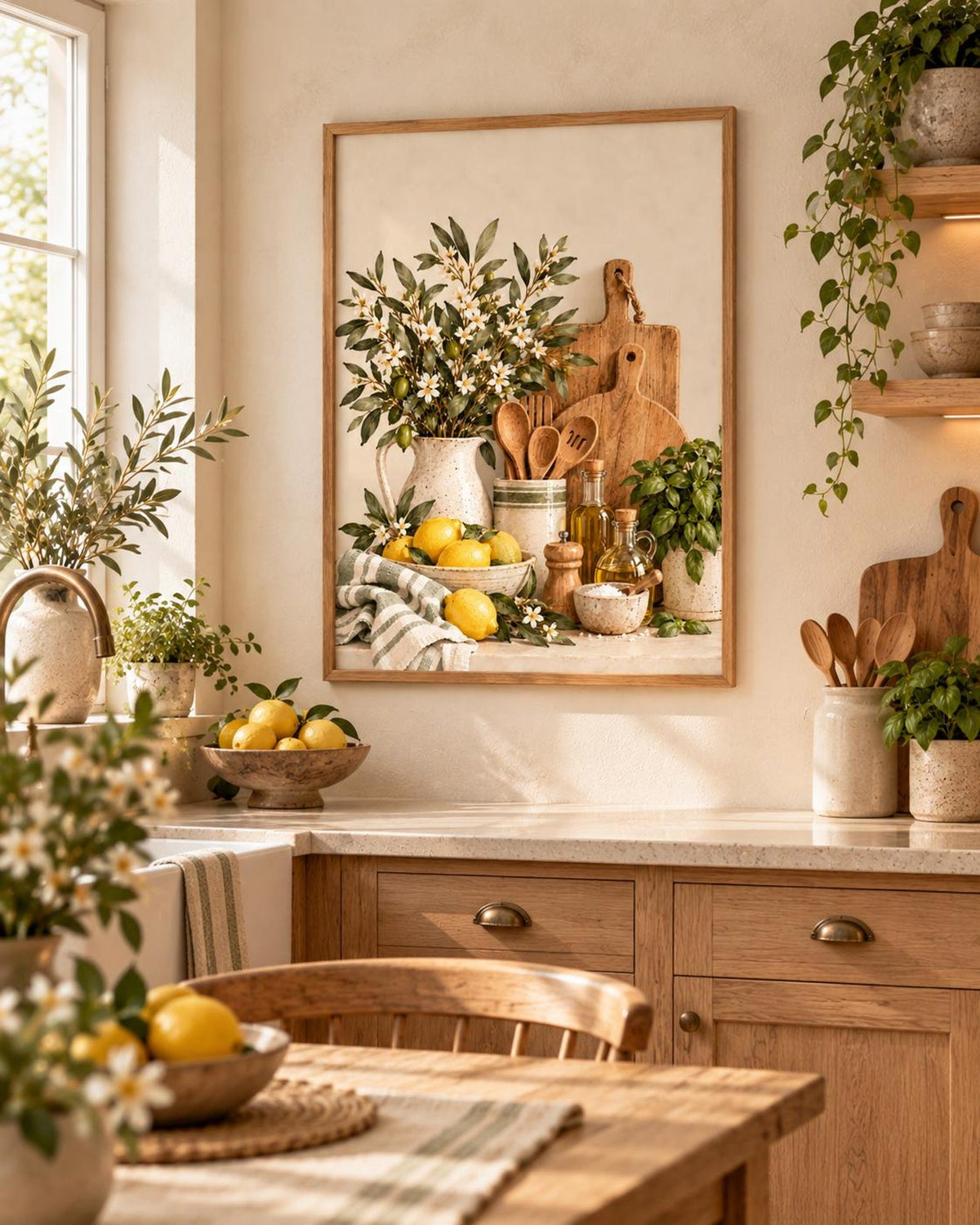Framed ready-to-hang lemon and herb kitchen artwork lifestyle 3