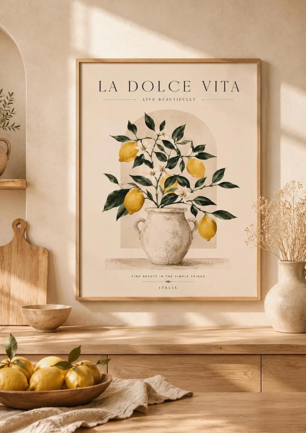 Framed Lemon print Mediterranean lifestyle mockup
