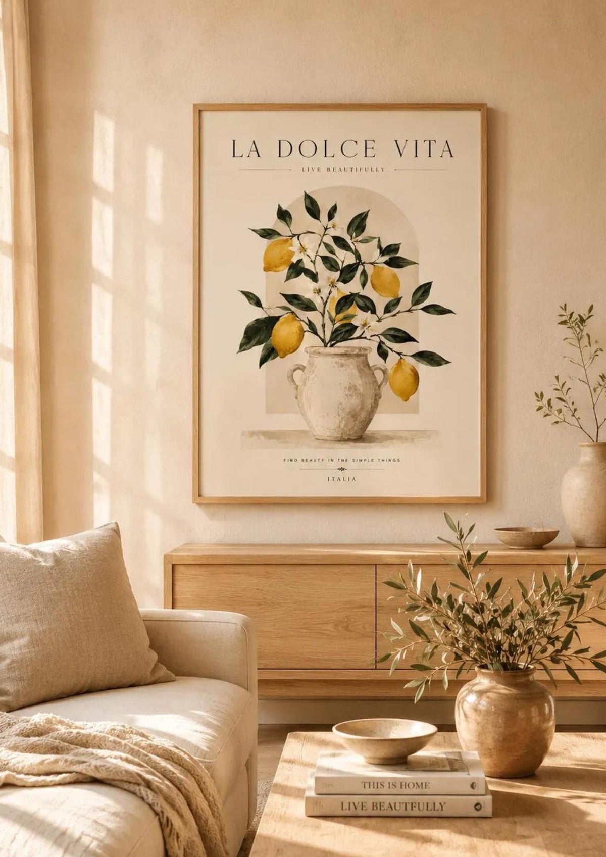 Framed La Dolce Vita lemon wall art kitchen mockup