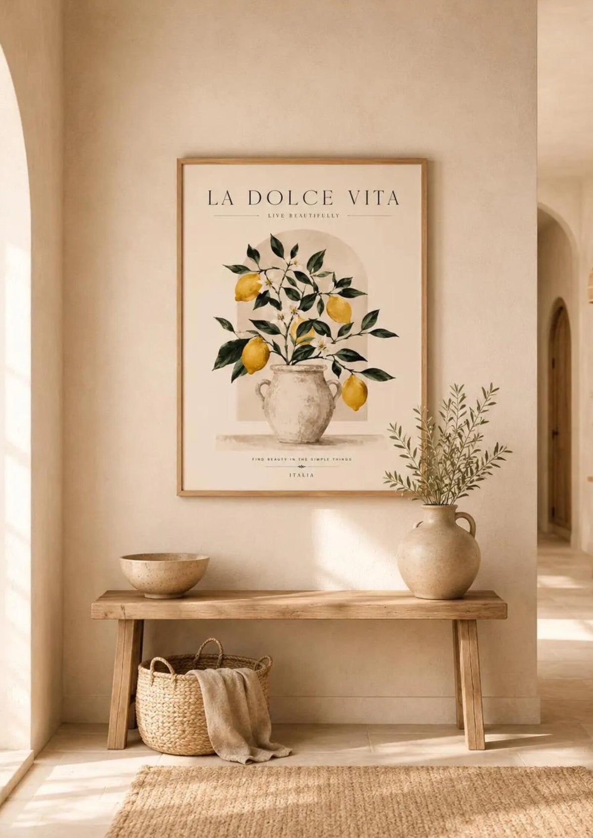 Framed Mediterranean lemon print kitchen lifestyle mockup
