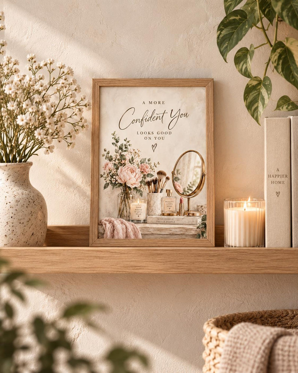 Framed vanity wall art feminine lifestyle mockup
