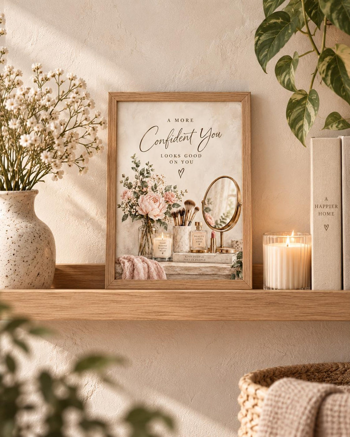 Framed vanity wall art feminine lifestyle mockup