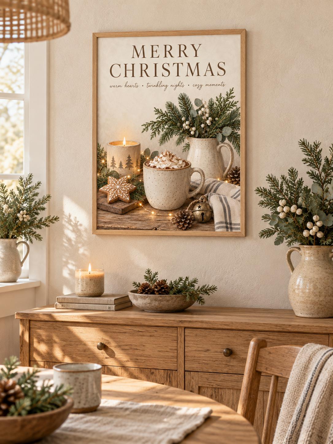 Framed Christmas kitchen wall art lifestyle mockup