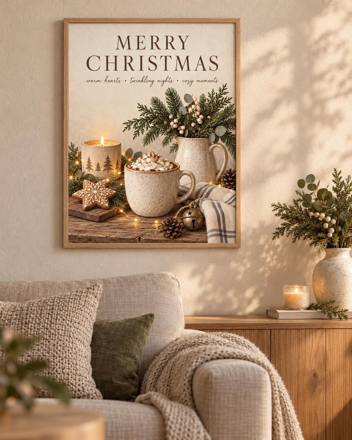 Framed Merry Christmas coffee bar print lifestyle mockup