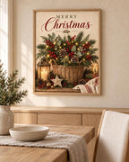 Framed rustic Christmas wall art in a cosy room