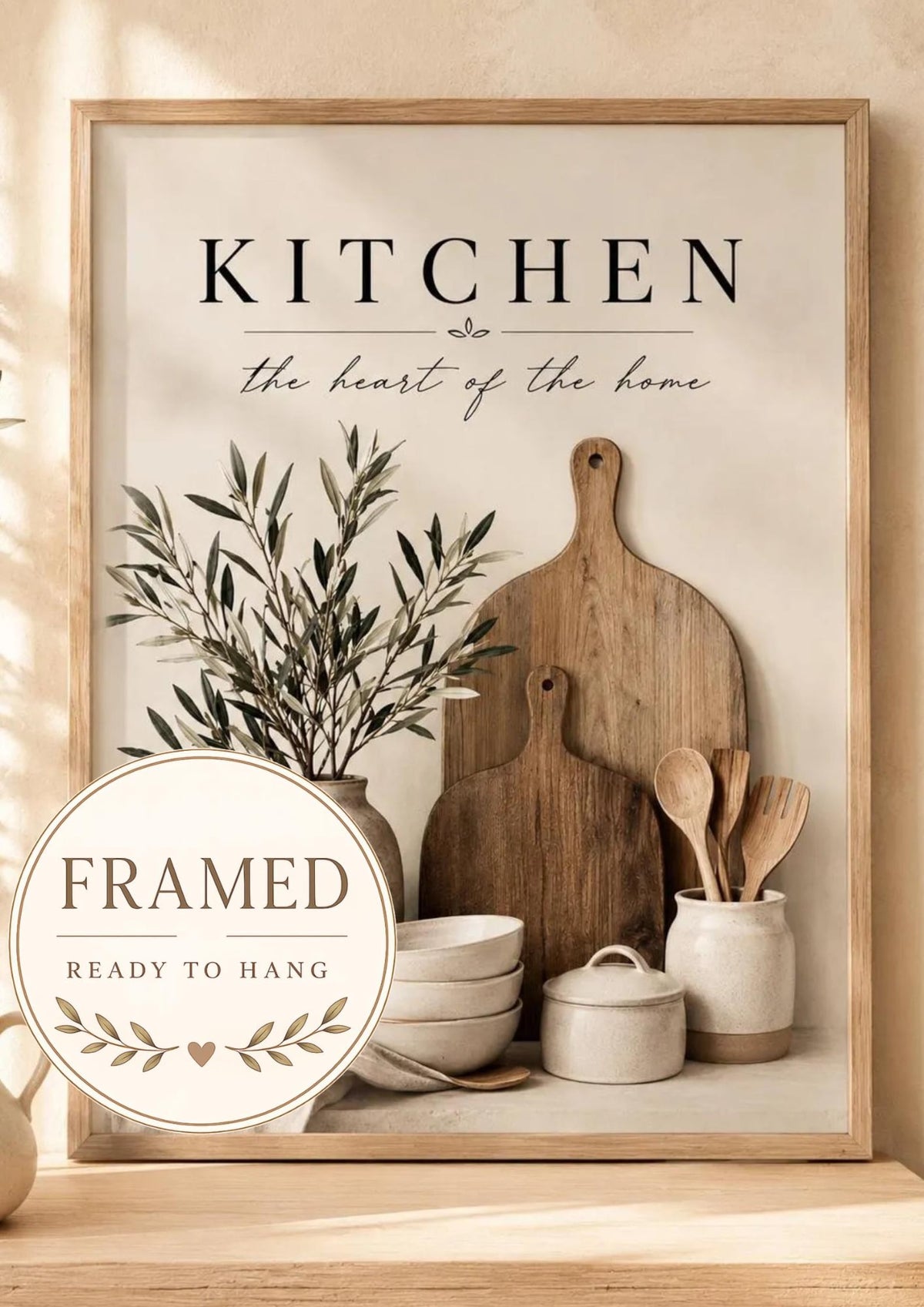 Framed neutral kitchen wall art front image