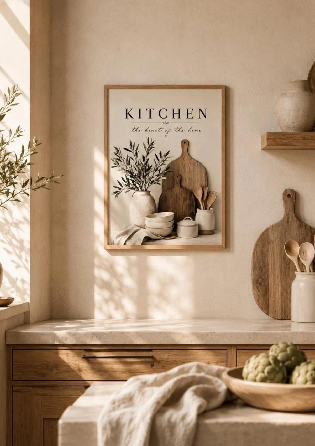 Framed kitchen wall art cosy home mockup