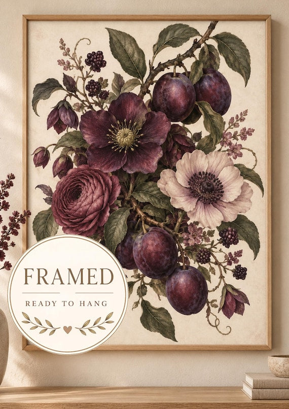 Framed plum botanical wall art front image