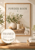 Framed Powder Room Print, Neutral Botanical Bathroom Art, Downstairs Toilet Decor — front image