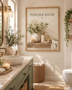 Framed Powder Room Print, Neutral Botanical Bathroom Art, Downstairs Toilet Decor — lifestyle mockup 3