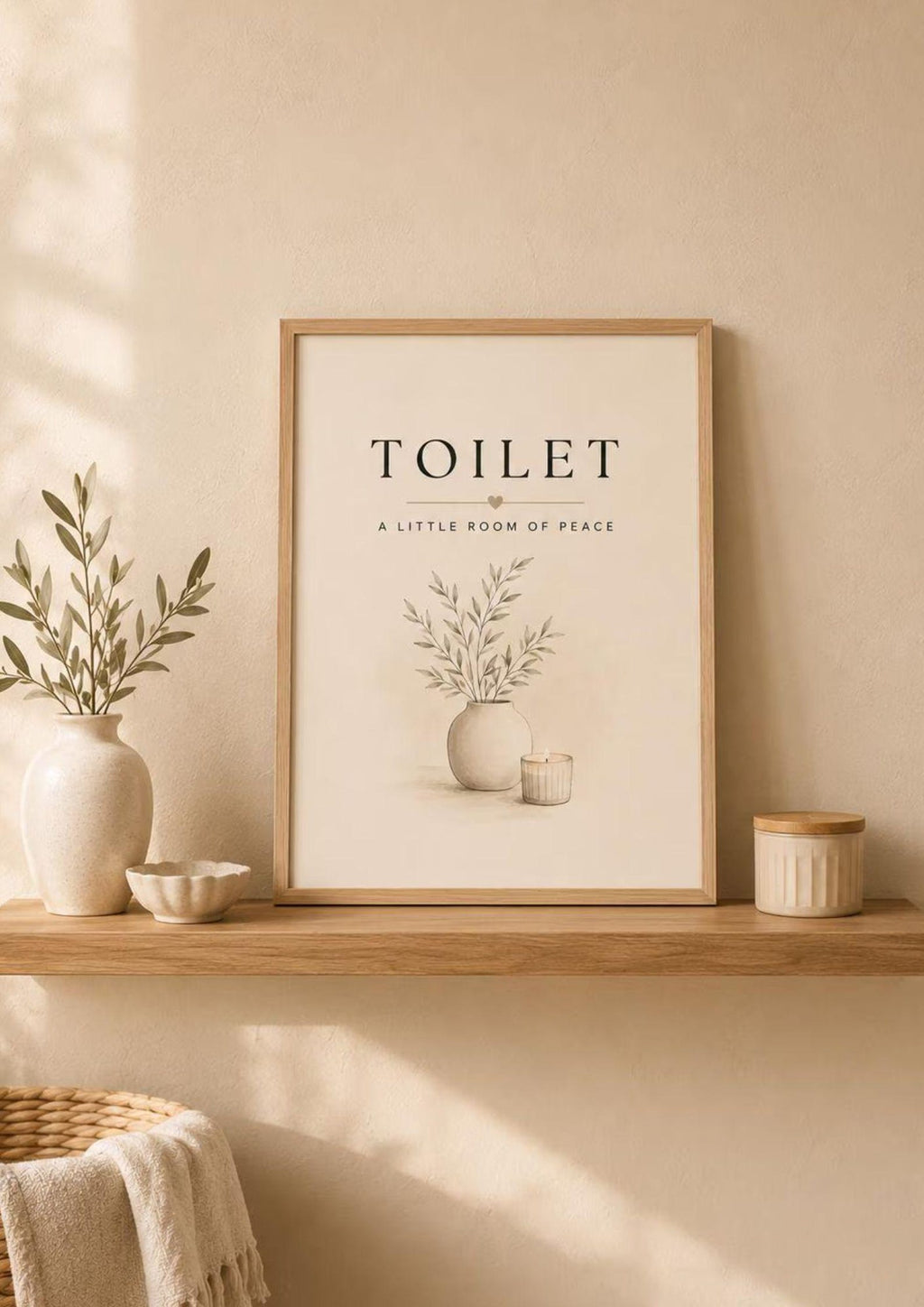 Framed minimalist WC wall art lifestyle mockup
