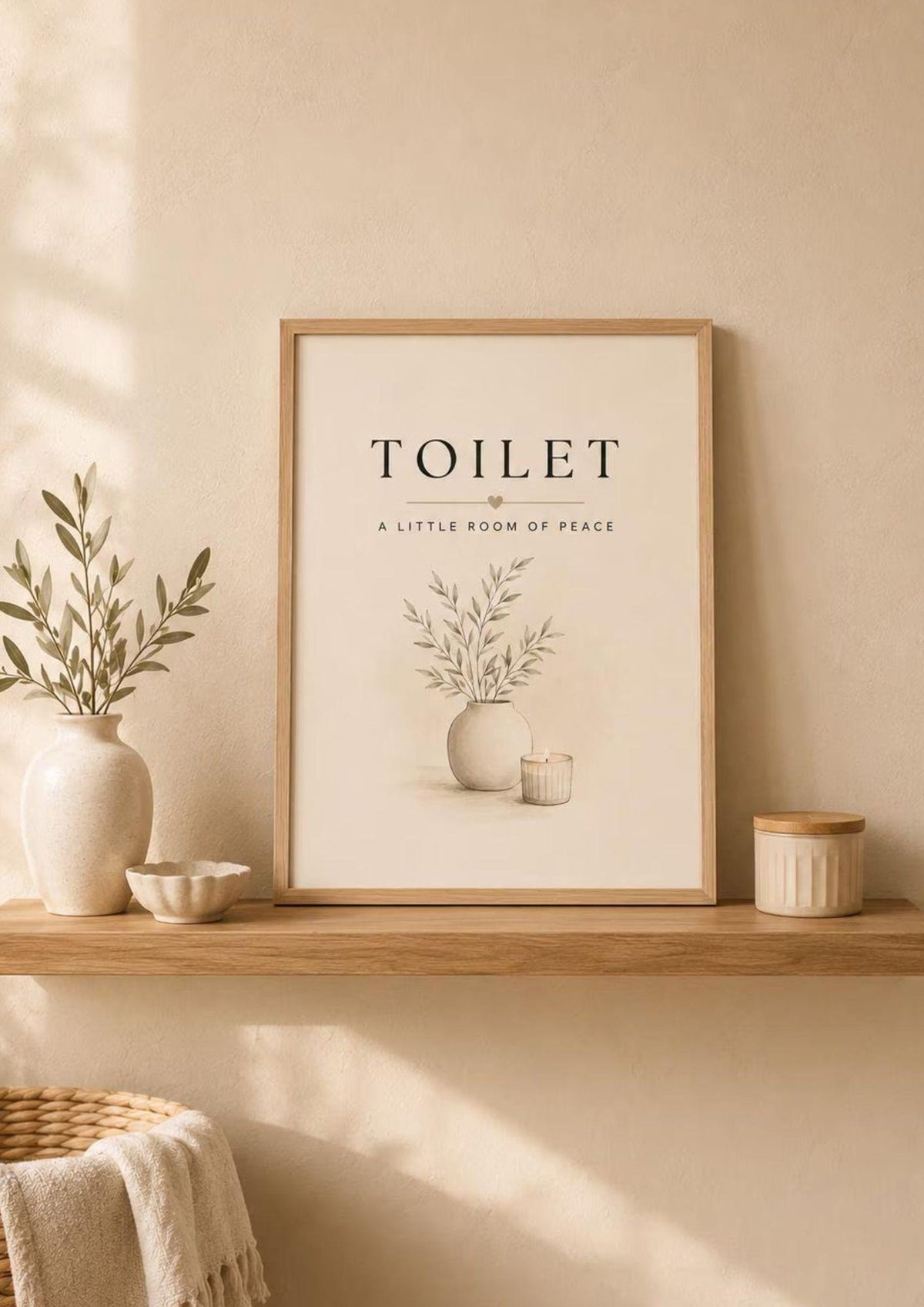 Framed minimalist WC wall art lifestyle mockup