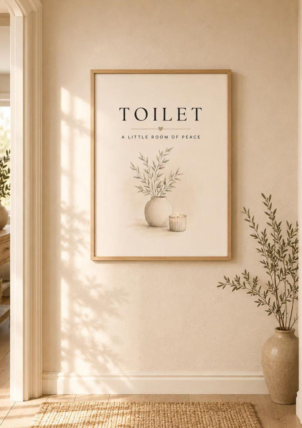Framed neutral cloakroom wall art lifestyle mockup