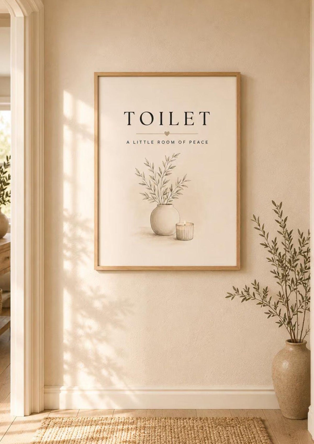 Framed neutral cloakroom wall art lifestyle mockup