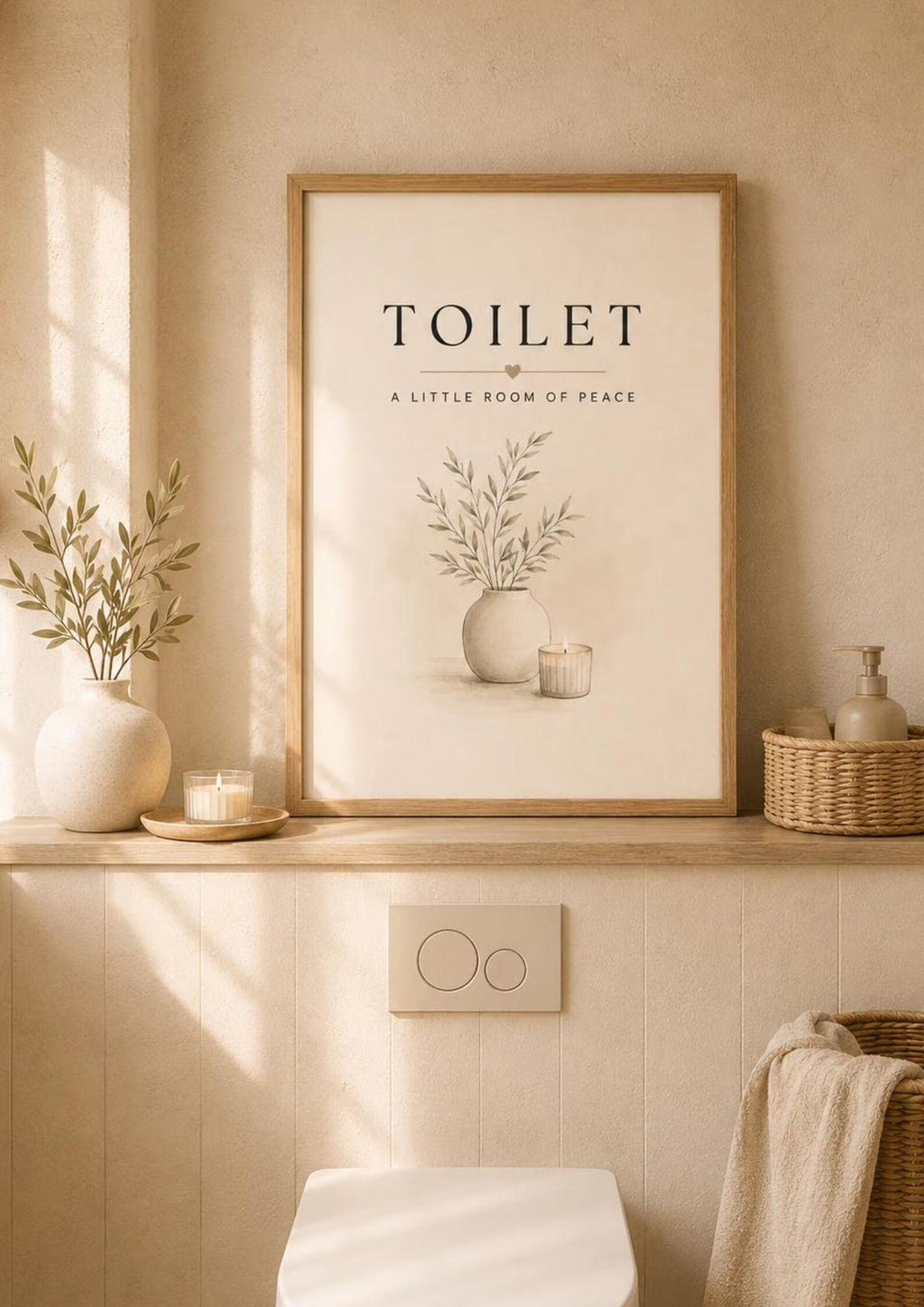 Framed toilet wall art cosy bathroom mockup