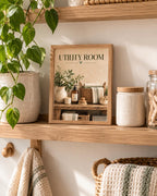 Framed Utility Room Print, Neutral Sage Laundry Art with Rustic Floral Styling — lifestyle mockup 4
