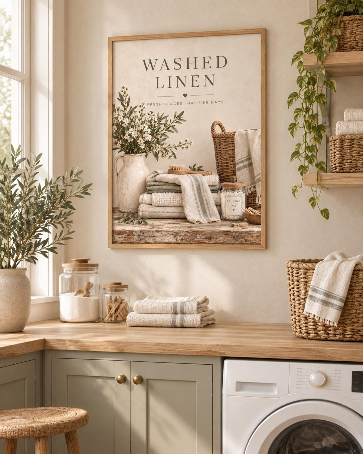 Framed Washed Linen laundry room lifestyle mockup
