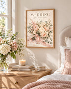 Framed Wedding Print with Blush Floral Bouquet and Romantic Marriage Quote — lifestyle mockup 1