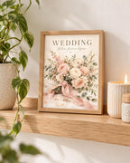Framed Wedding Print with Blush Floral Bouquet and Romantic Marriage Quote — lifestyle mockup 4