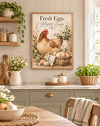 Fresh Eggs Happy Days chicken framed print mockup 2