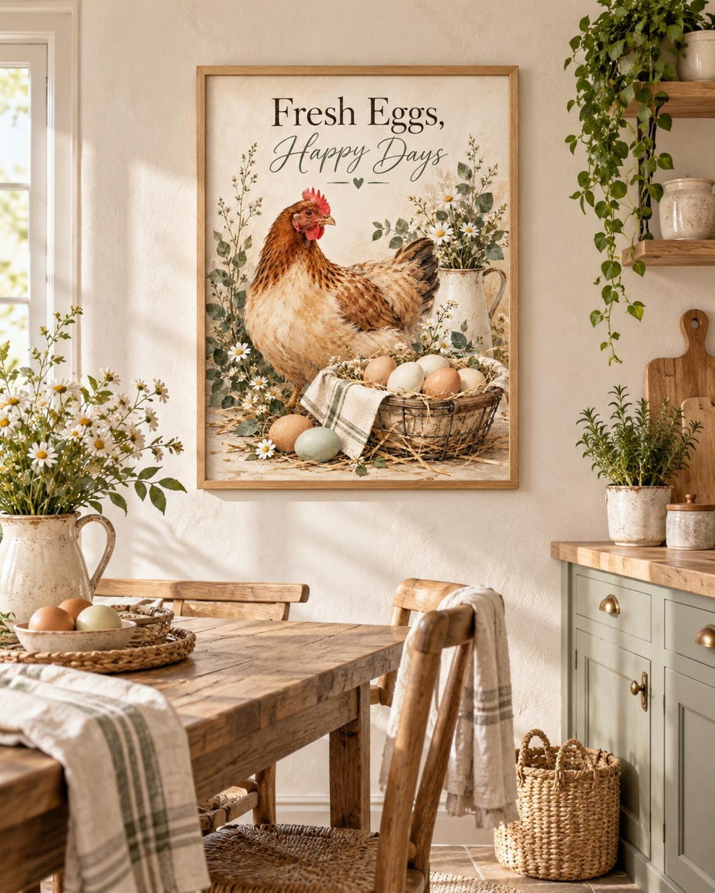 Fresh Eggs Happy Days chicken framed print mockup 5