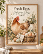 Fresh Eggs Happy Days chicken print front image