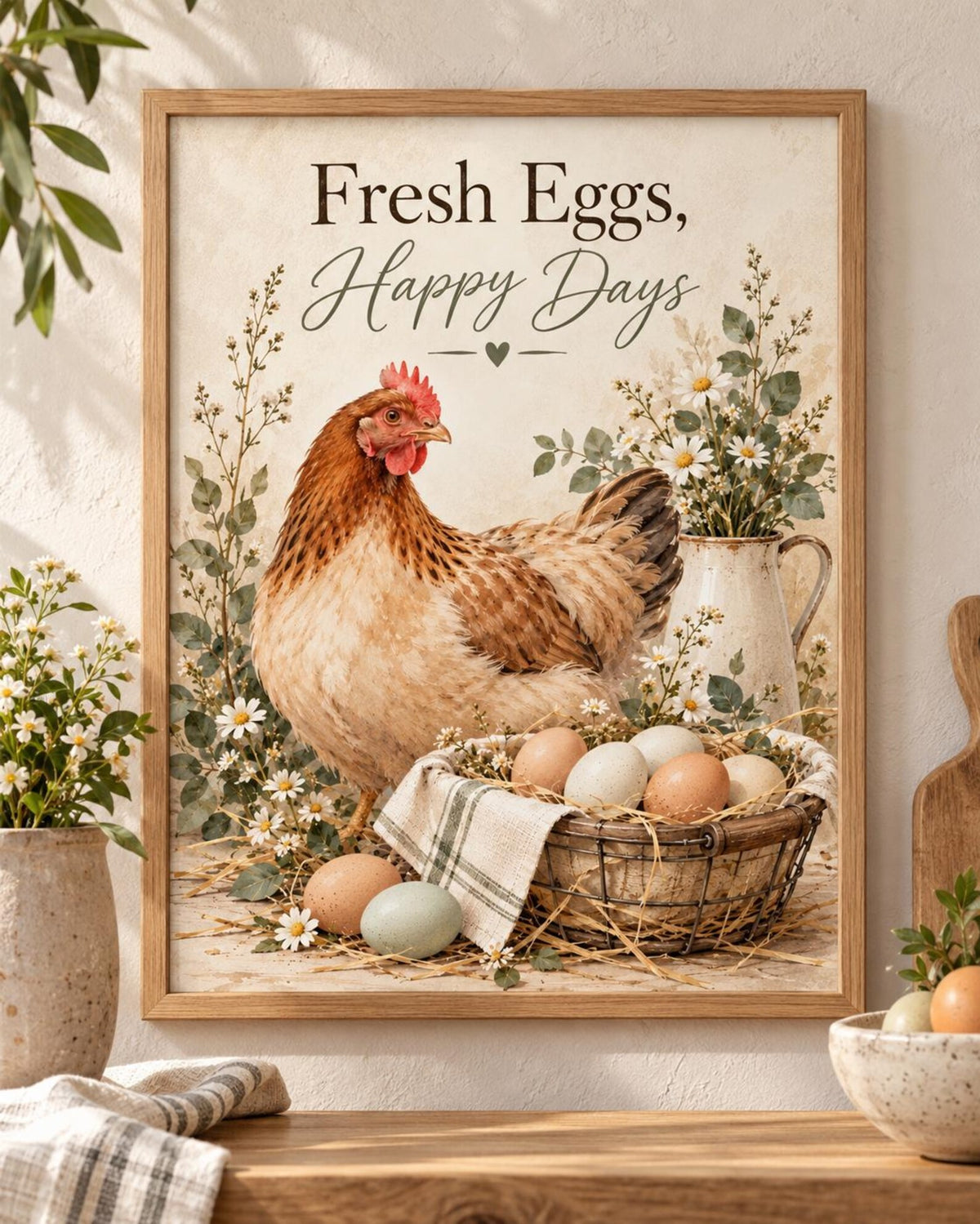 Fresh Eggs Happy Days chicken print front image