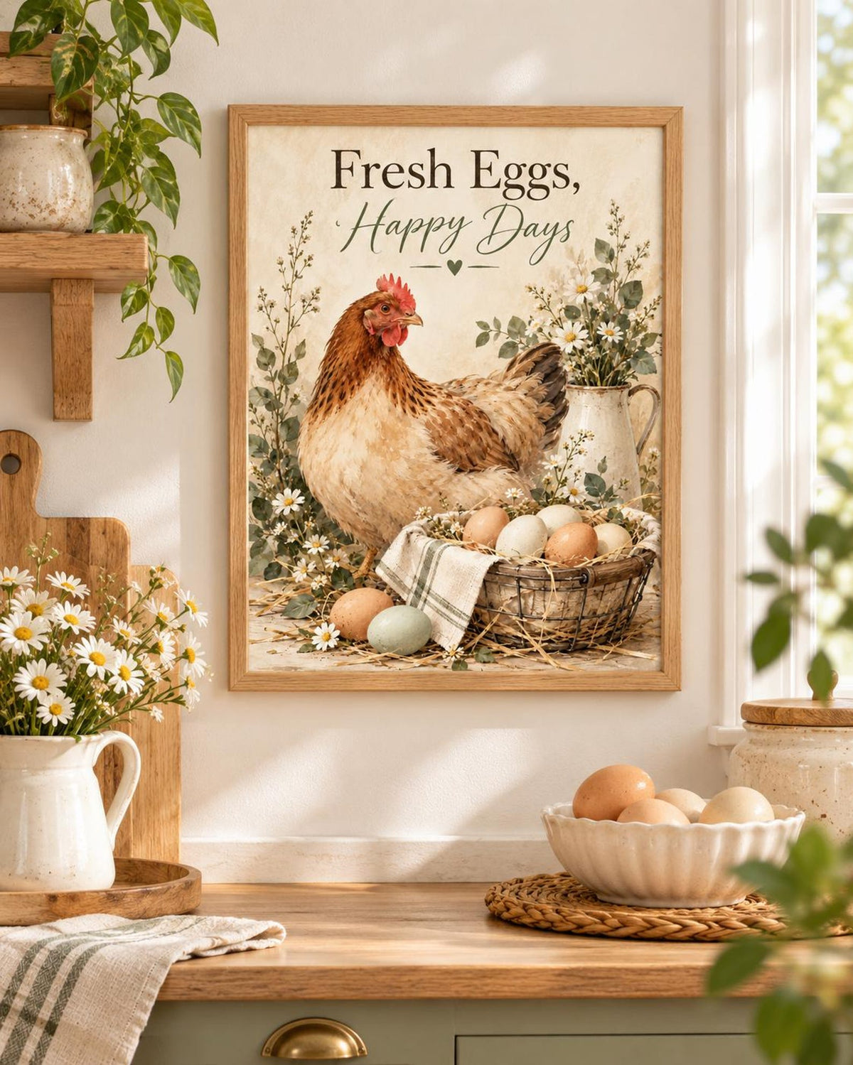 Fresh Eggs Happy Days chicken print mockup 3