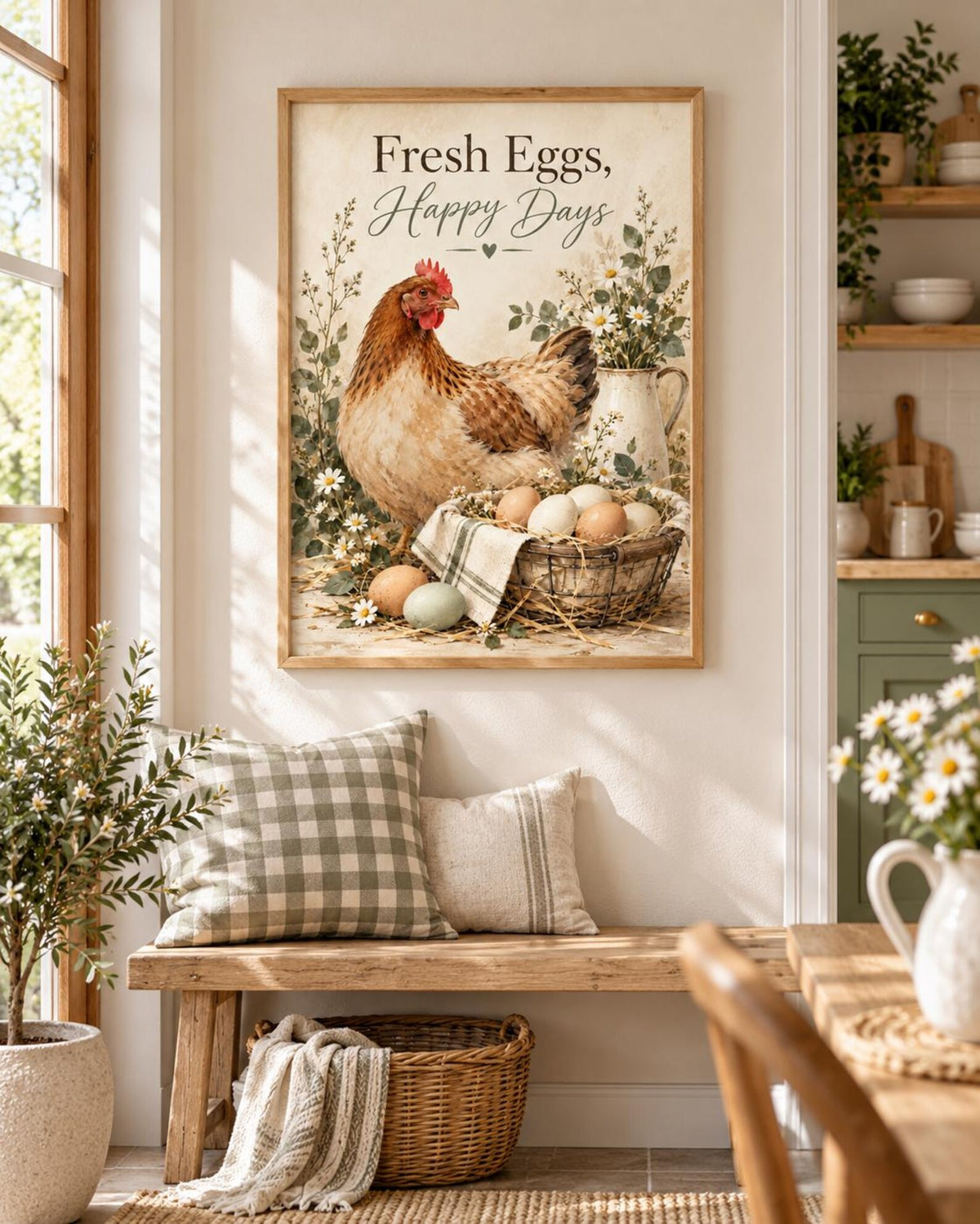 Fresh Eggs Happy Days chicken print mockup 5