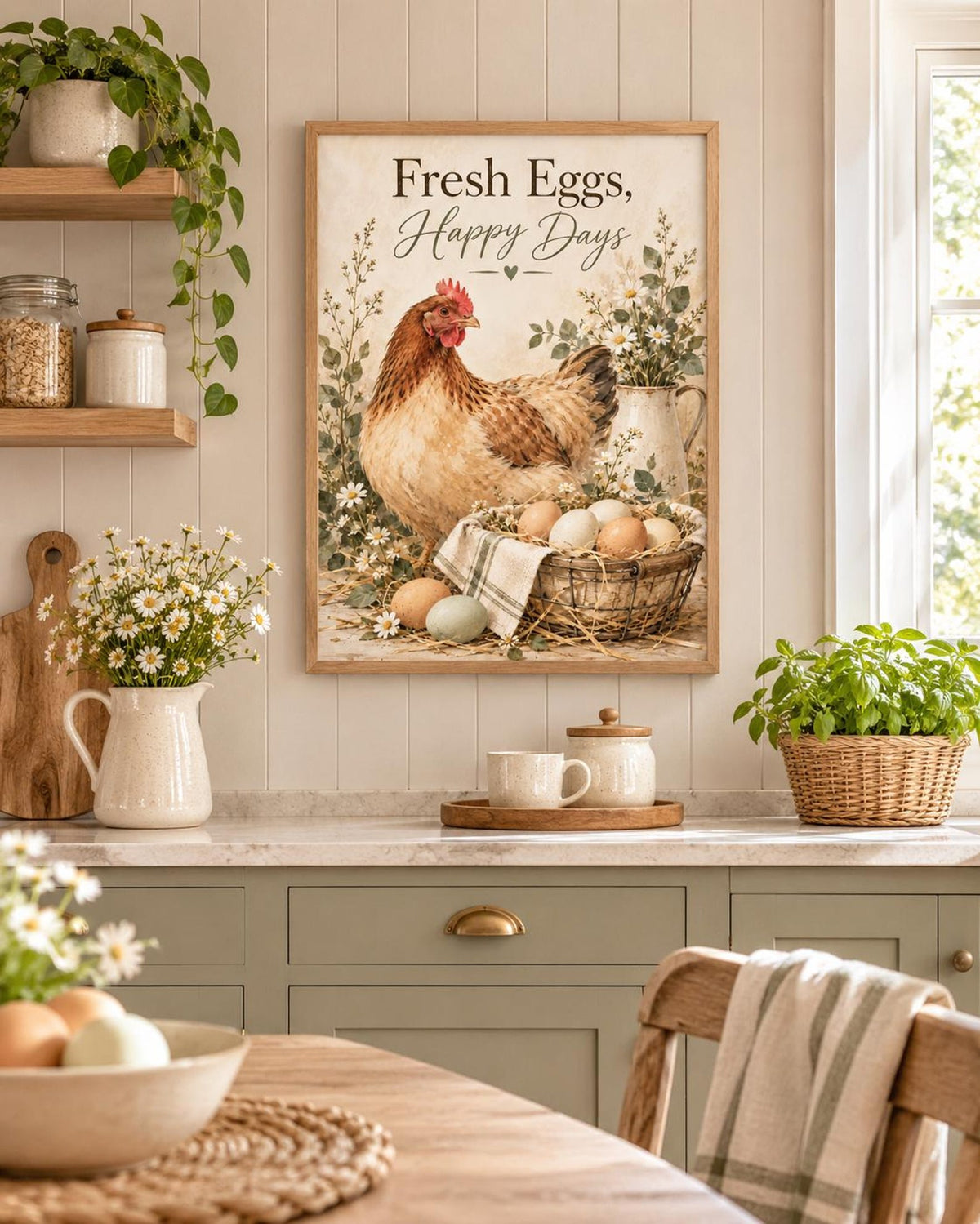 Fresh Eggs Happy Days chicken print mockup 6